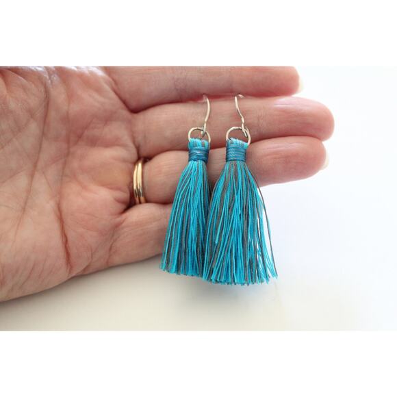 Heather Turquoise Colored Tassel Earrings - Picture 1 of 4